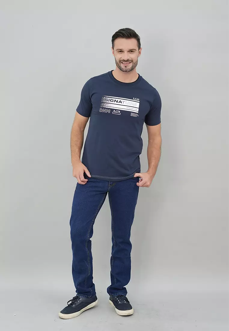 LGS - Slim Fit - Kaos Casual Pria - Lengan Pendek - Polos - Biru - JTS.322.S3205F.01.C