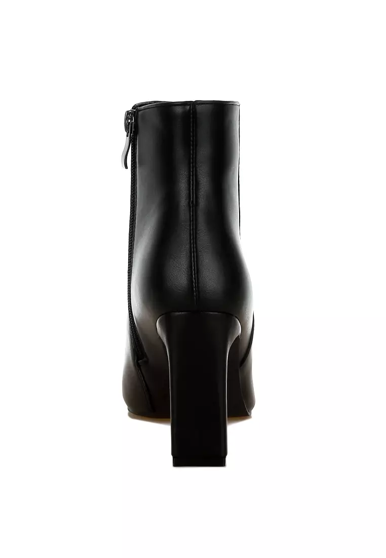 Metallic Cap Toe Faux Leather Boots in Black