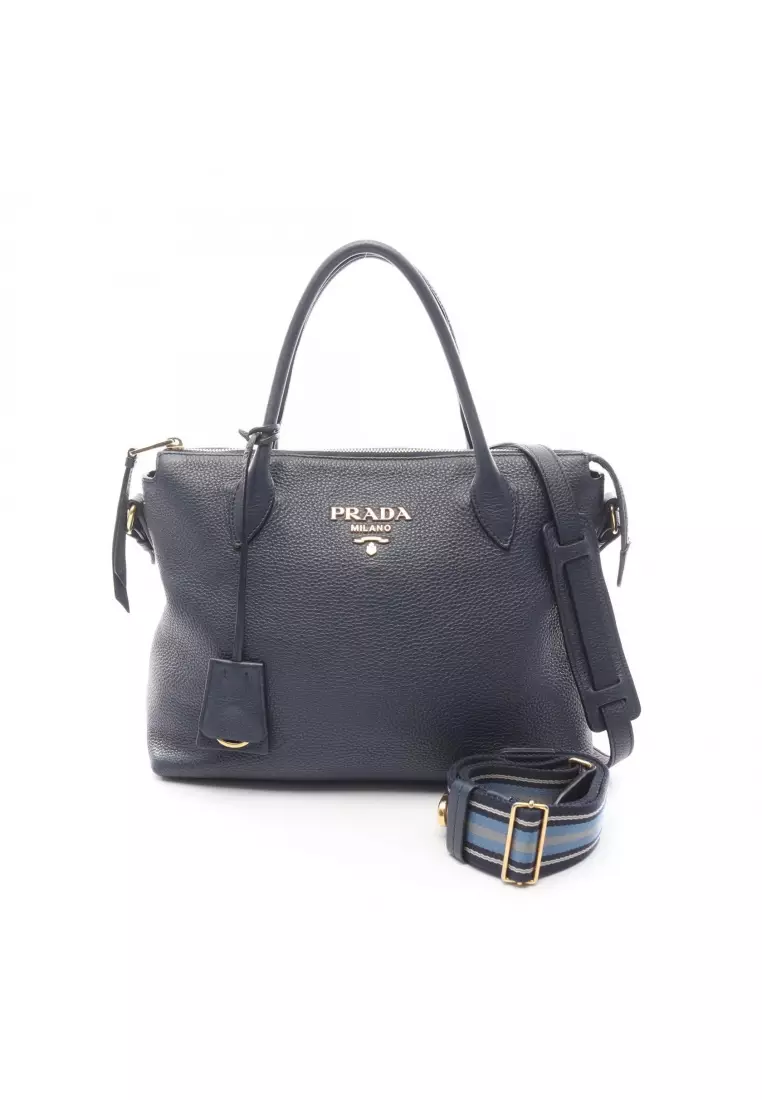 Buy Prada Pre-Loved Prada VIT DAINO Handbag leather Navy 2WAY 2025