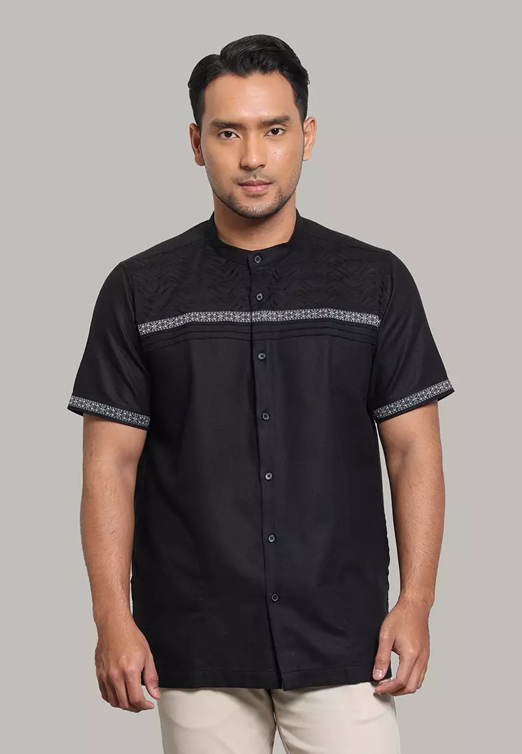 MOC Kemeja Koko Lengan Pendek Pria Khaliq - Black
