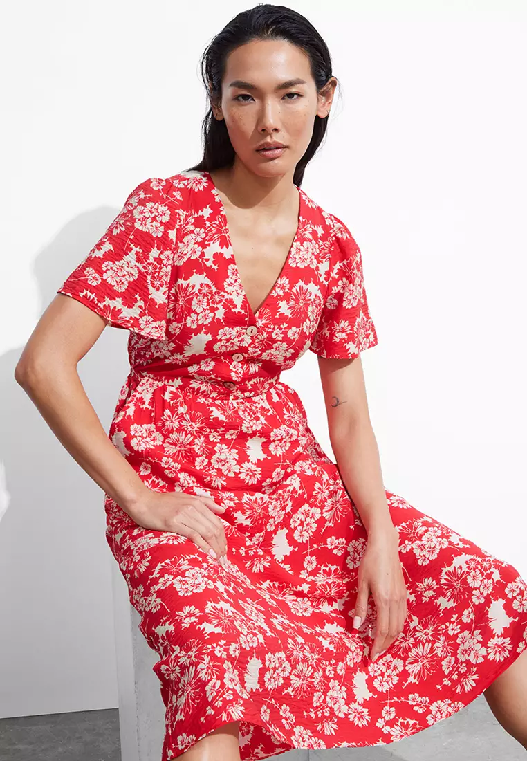 Flutter-Sleeve Midi Dress