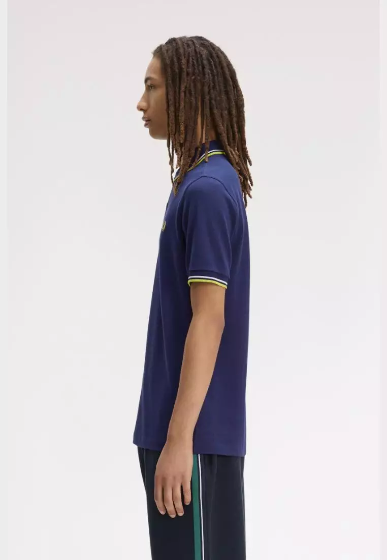 Fred Perry M3600 The Twin Tipped Fred Perry Shirt (French Navy / Dusky Blue / Citron)