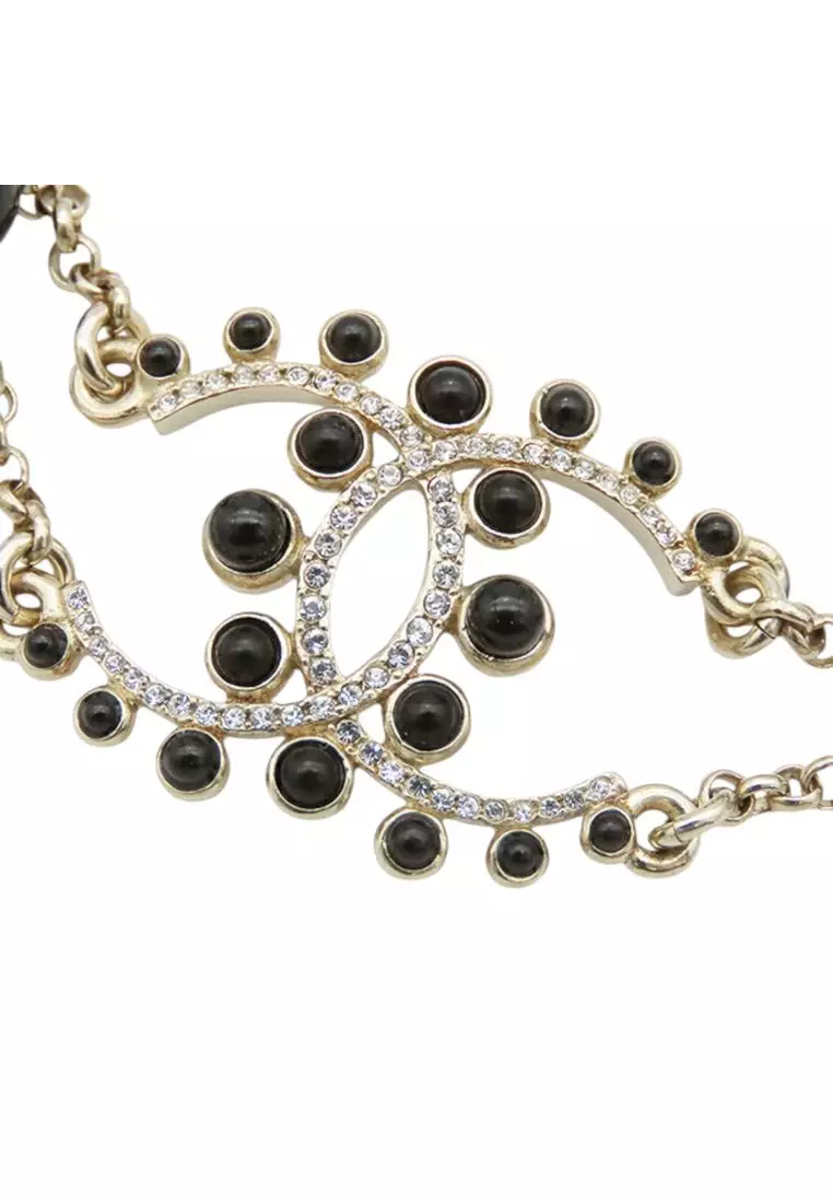 Pre-Loved Chanel Gold Plated Cc Faux Pearl Rhinestones Bracelet