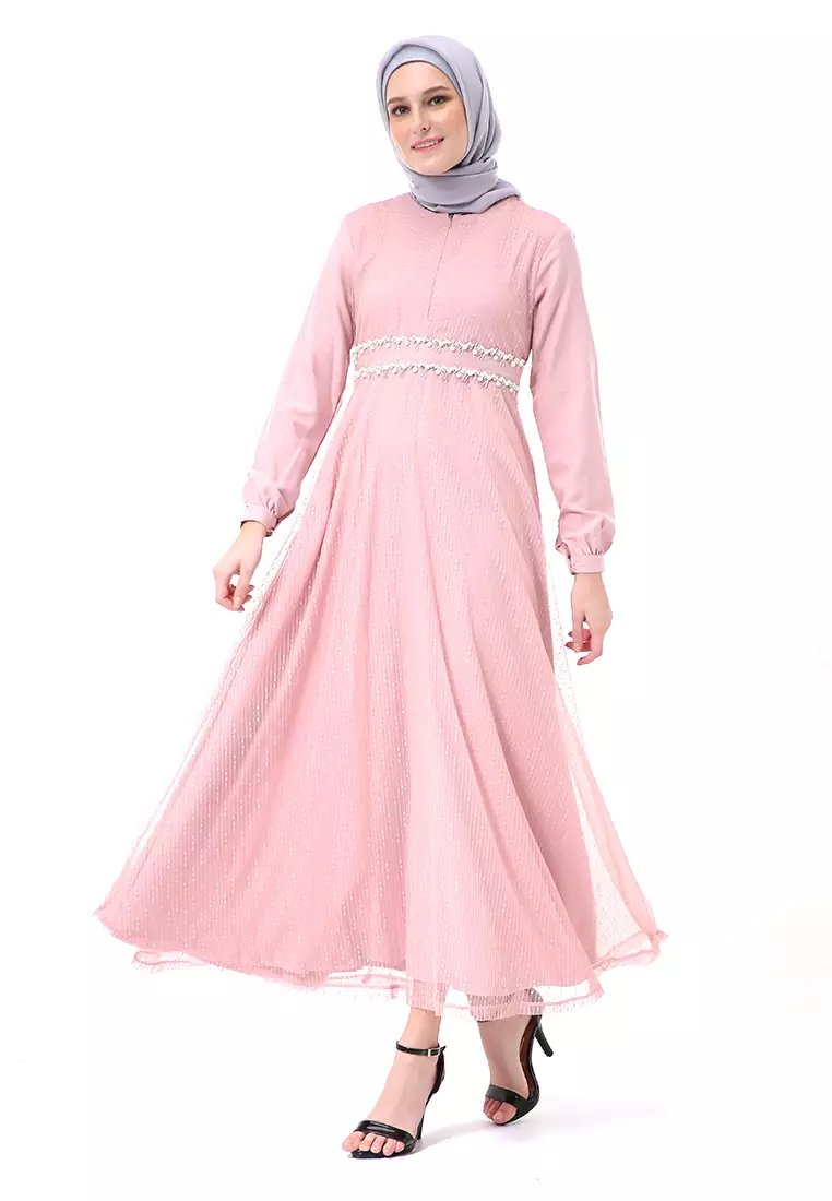 Oriza Long Dress Wanita High Quality Premium - Pink