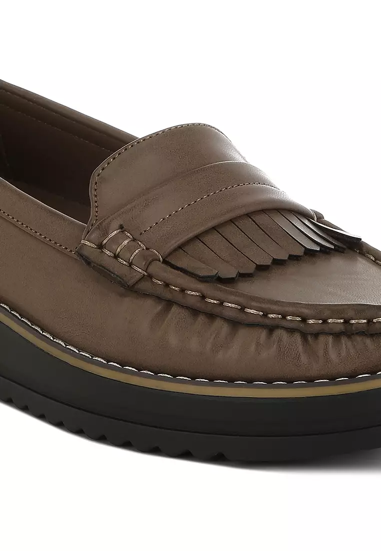 Fringed Nubuck Loafers in Taupe