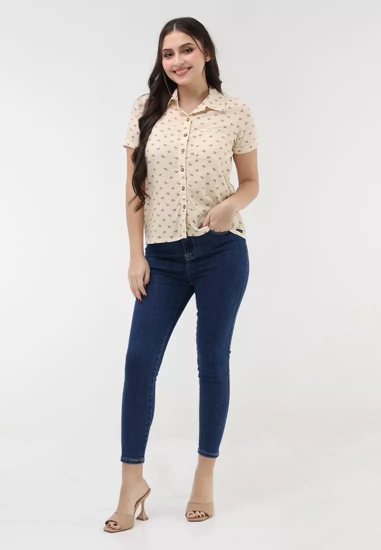 Woven Printed Rayon Short Sleeves Blouse