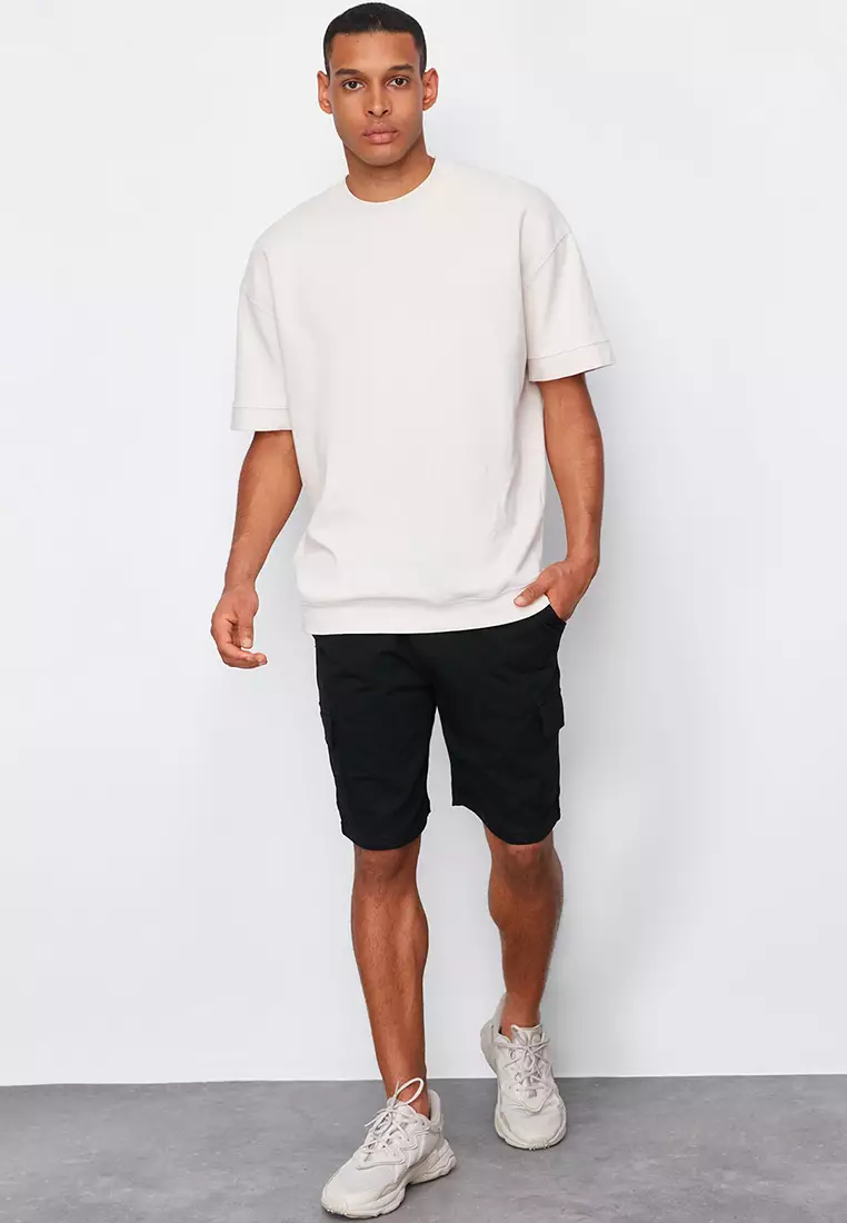 Basic Black-Khaki 2 Pack Regular Cut Cargo Pocket Drawstring Elastic Waist Shorts TMNSS24SR00041