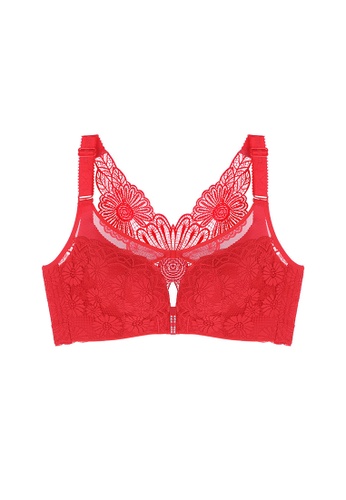 ZITIQUE red Women's Front Buckle Floral Embroidered Bra - Red 8736AUSC921A1EGS_1