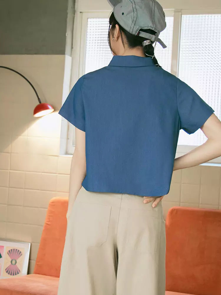Patchwork Contrast Edge Short Sleeve Shirt [AB19397]