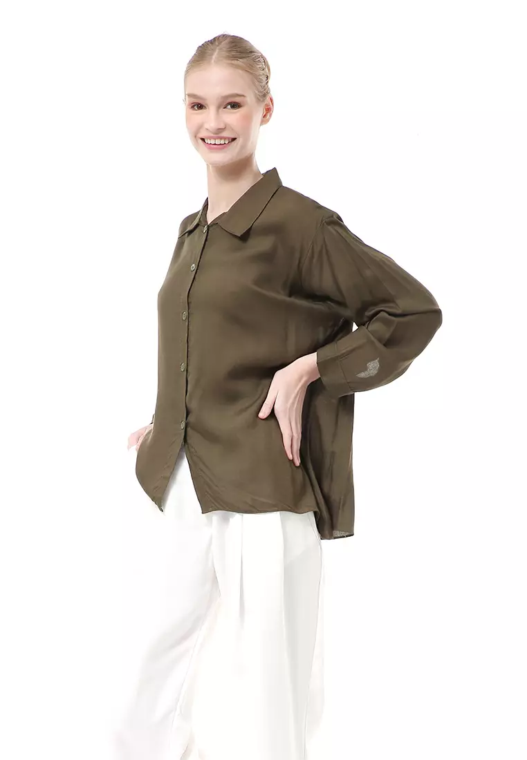 Ayudia Shirt Long Sleeve Atasan Wanita Premium Quality - Army