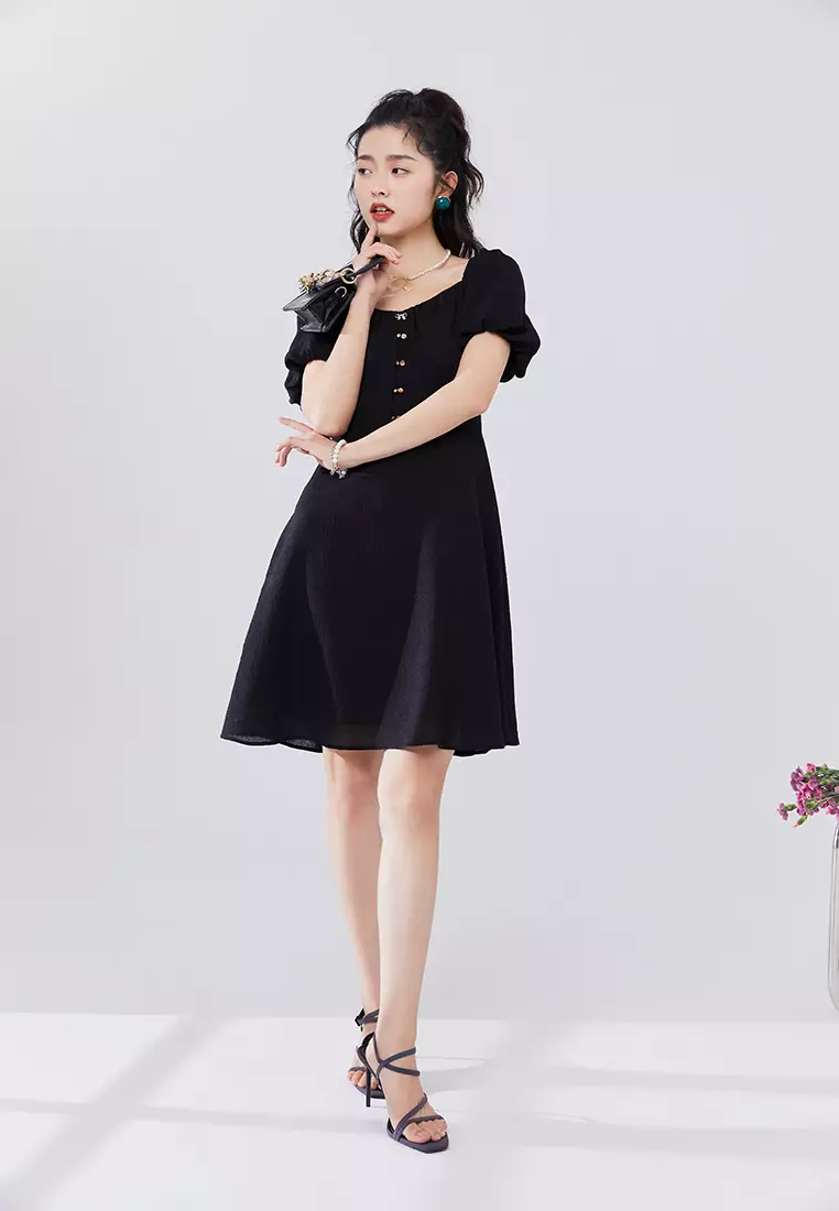Square Neck Chiffon Mini Dress
