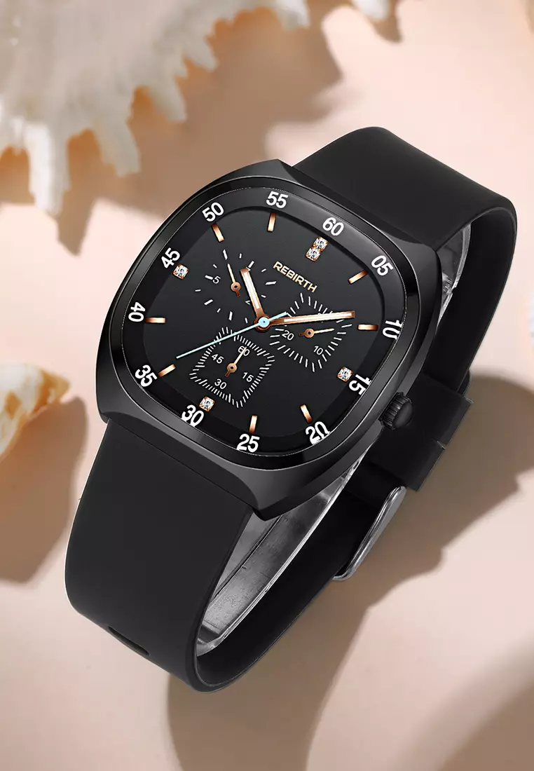 Jam Tangan Wanita Original Berlian Kasual Kuarsa Tali Silikon Anti Air Jam Tangan Cewek hitam