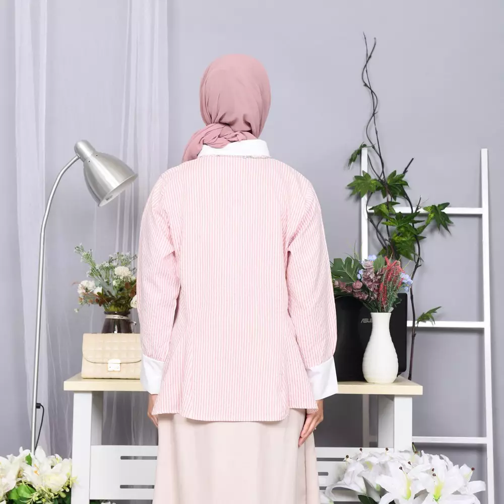 Katya Kemeja Peplum Zigzag - Soft Pink M19997 R44S1