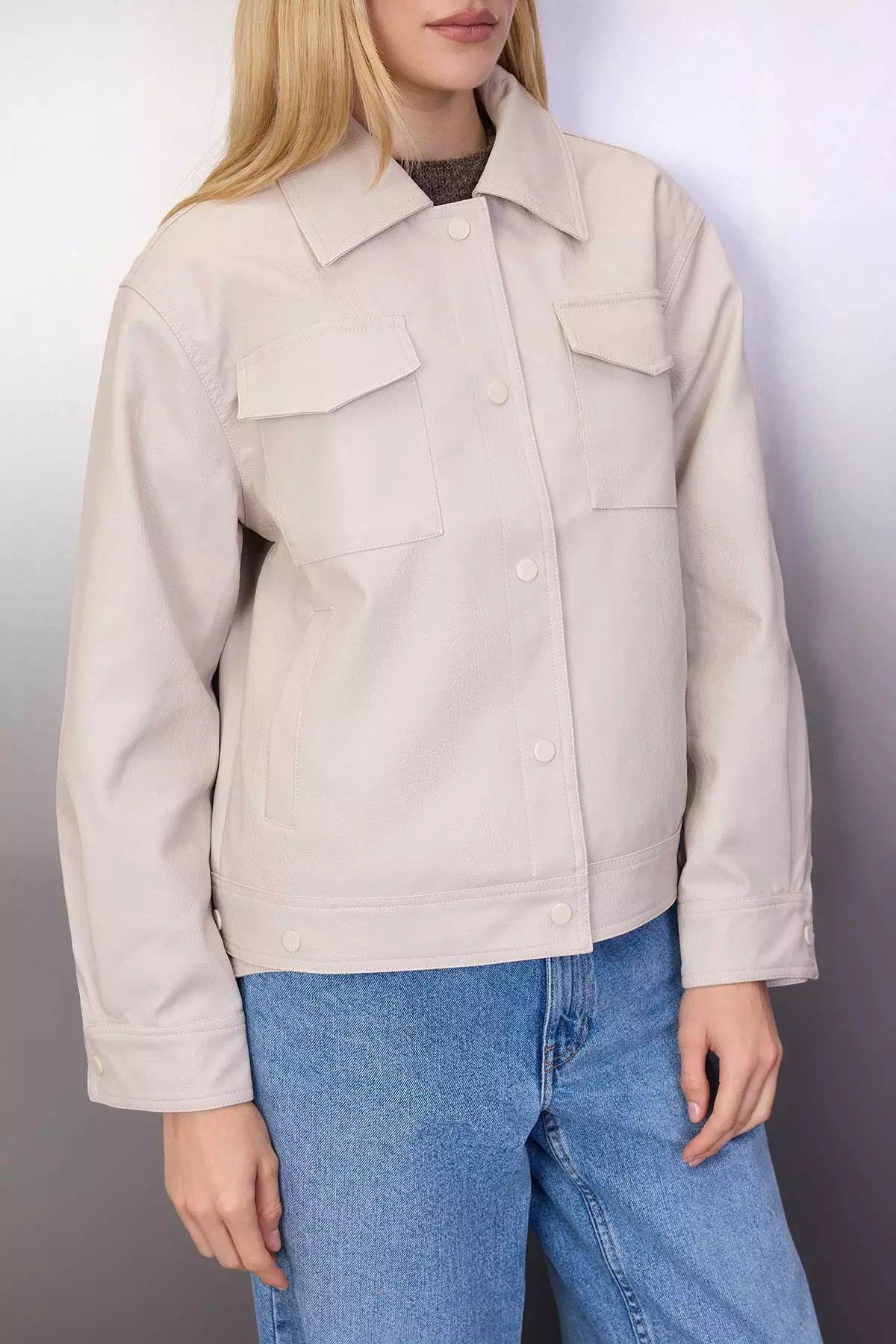 Detachable Hem Faux Leather Jacket