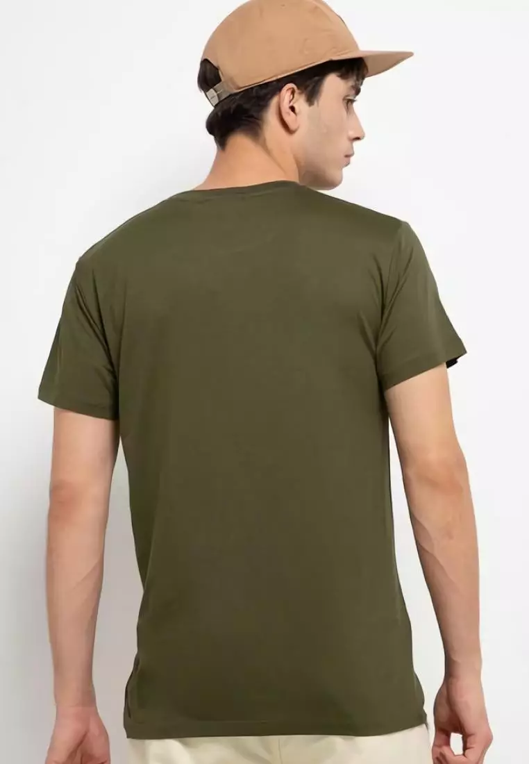 MTH84 Kaos Pria Simple Jepang Distro Katakana Straight Hijau Army