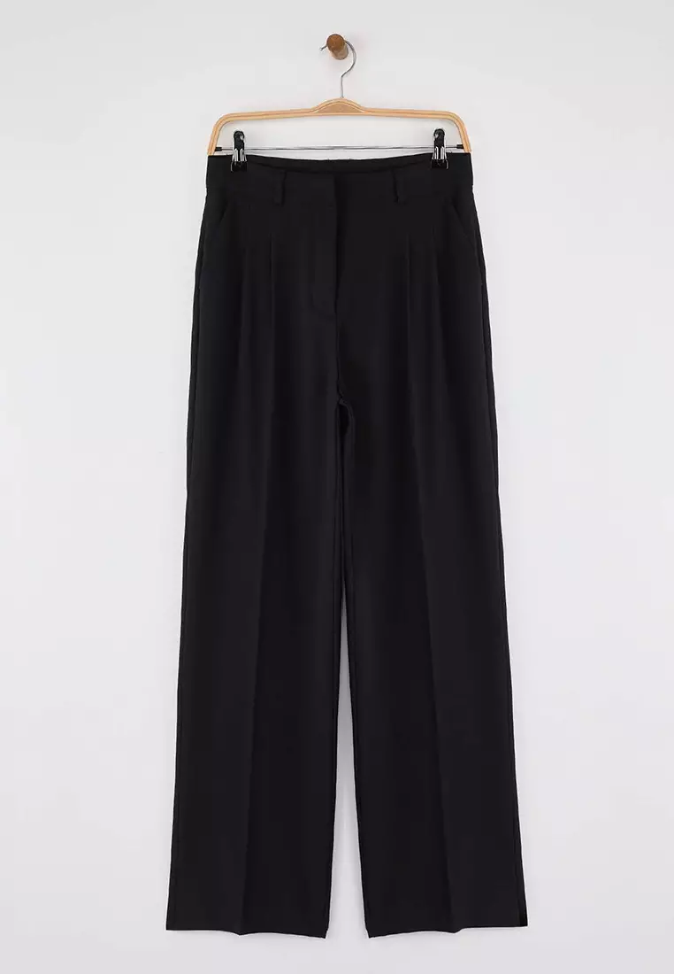 Black*001 Limited Edition Straight/Straight Cut Pleated Woven Fabric Trousers TWOAW23PL00401