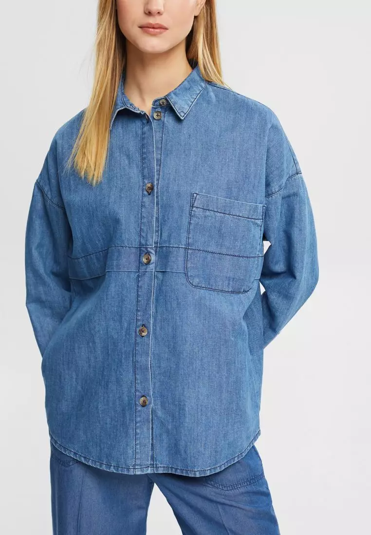 Buy Esprit ESPRIT With hemp: denim blouse 2023 Online | ZALORA Singapore