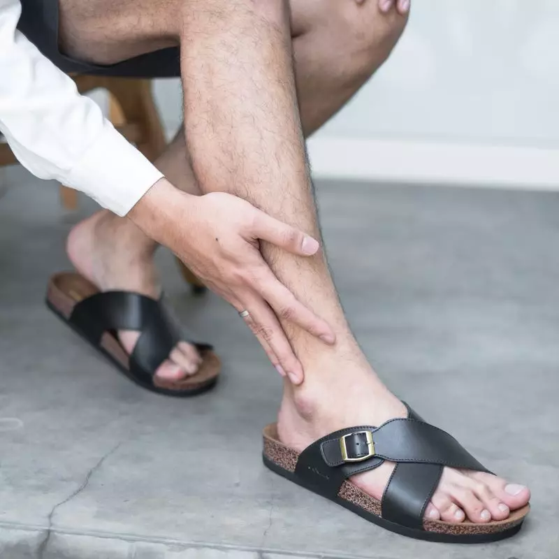Cogen Sandal Pria Sendal Kulit Birken Vintage - Kastel Black