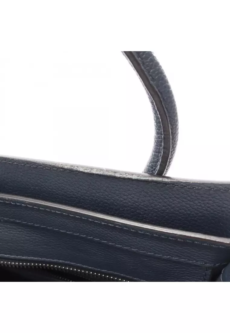 Pre-Loved Celine luggage micro shopper Handbag tote bag leather Navy