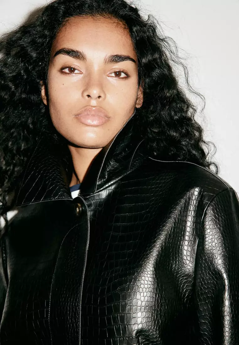 Croc-Effect Faux Leather Jacket