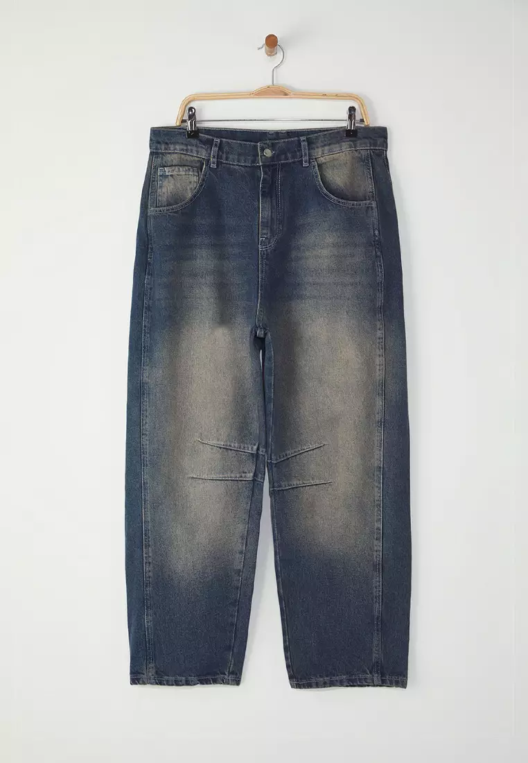 Blue High Waist Baggy Fit Large Size Jeans Tbbss25Cj00000