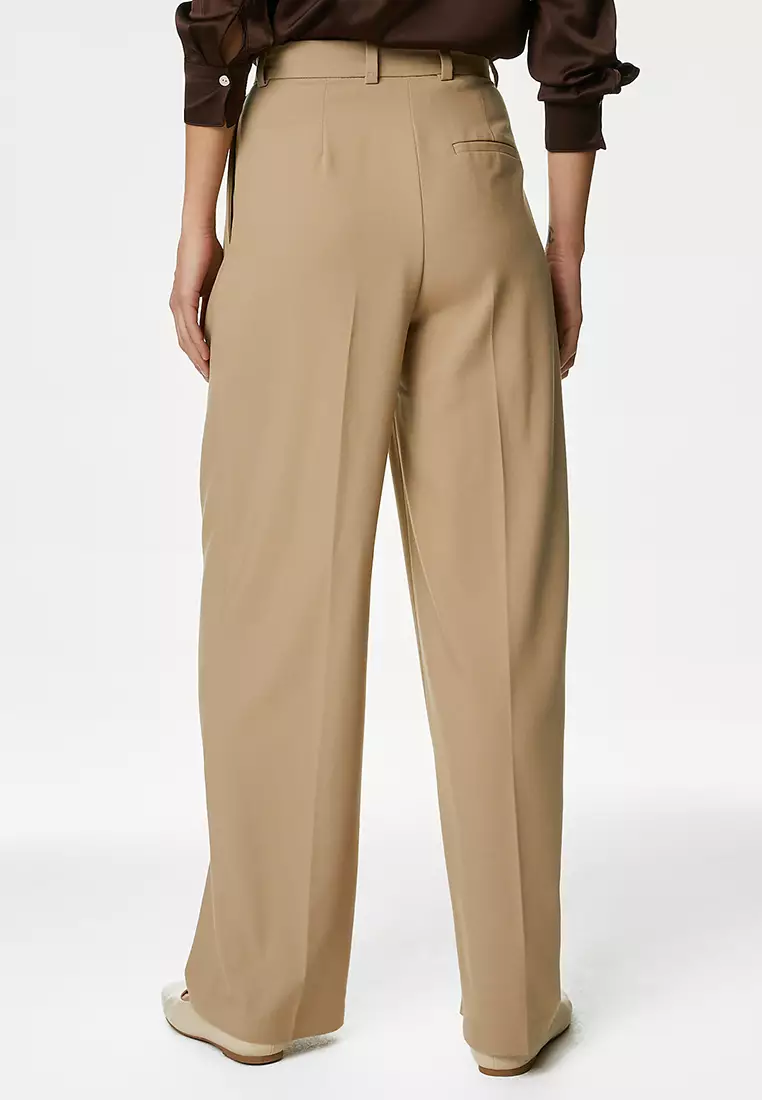 Pleat Front Relaxed Wide Leg Trousers