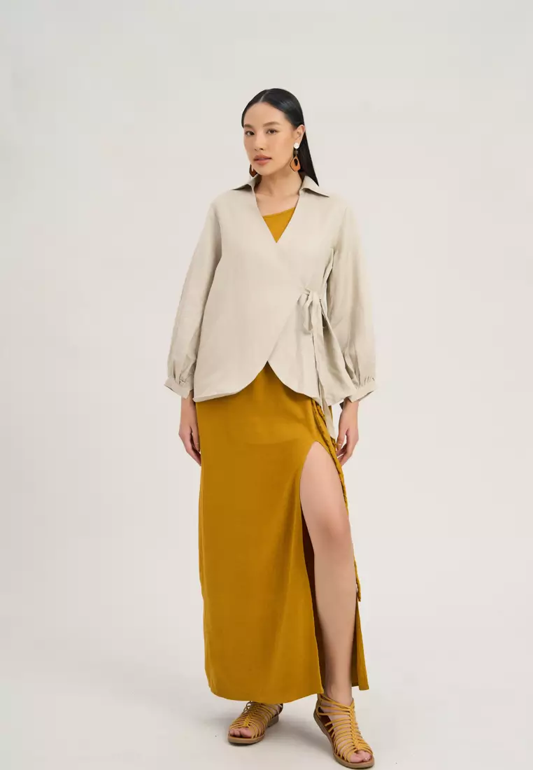 Yellow Linen Midi Dress