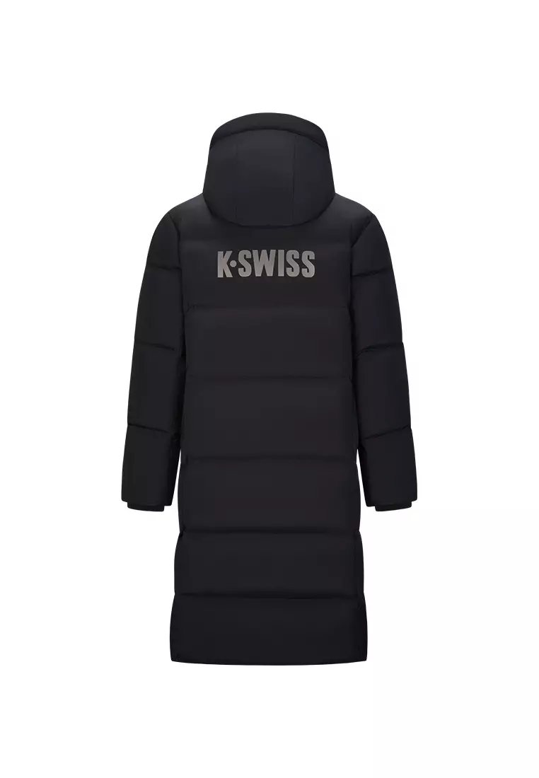男裝 K-SWISS LOGO 防風長版鵝絨羽絨外套