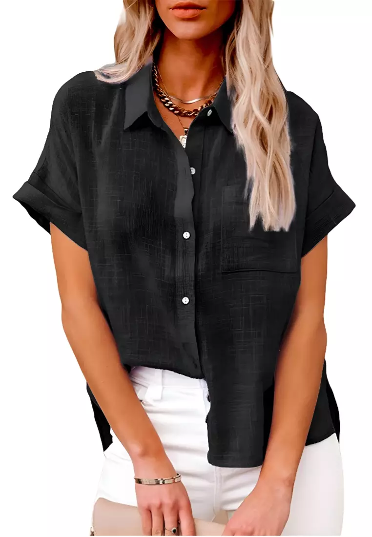 New Top Cotton And Linen Pocket Short-Sleeved Shirt