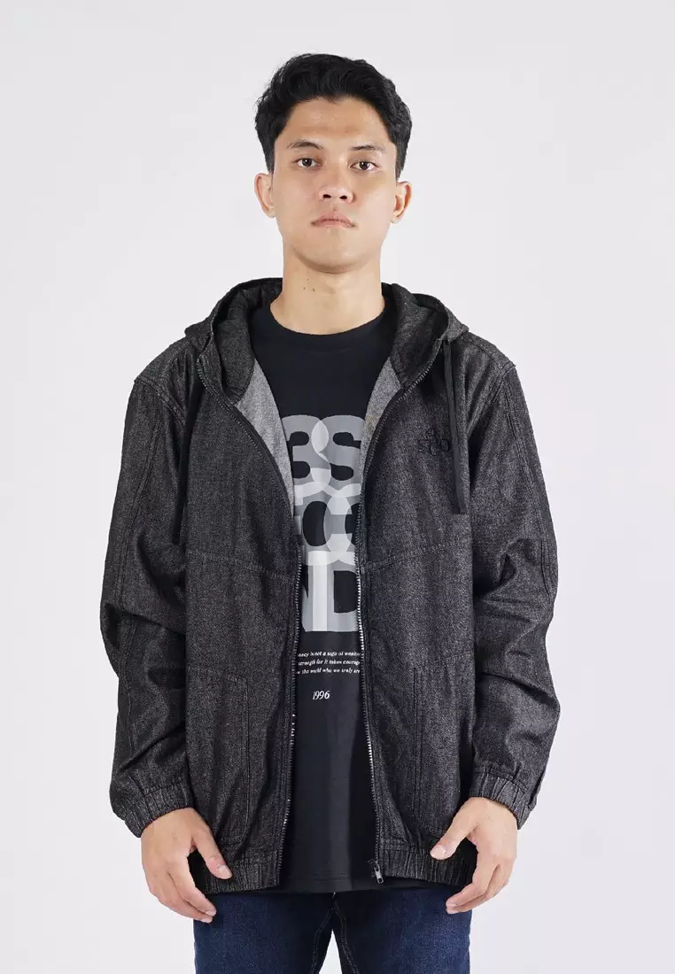 3Second Men's Denim Jacket Zipper Hoodie Regular Fit Cotton Quill HP-C010625