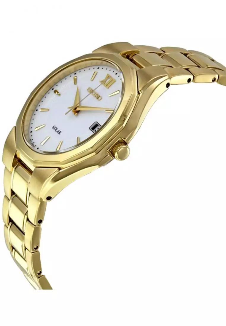 Jam Tangan Pria Seiko Solar Original Garansi Resmi Strap Stainless Steel Gold SNE158 SNE158P1 gold