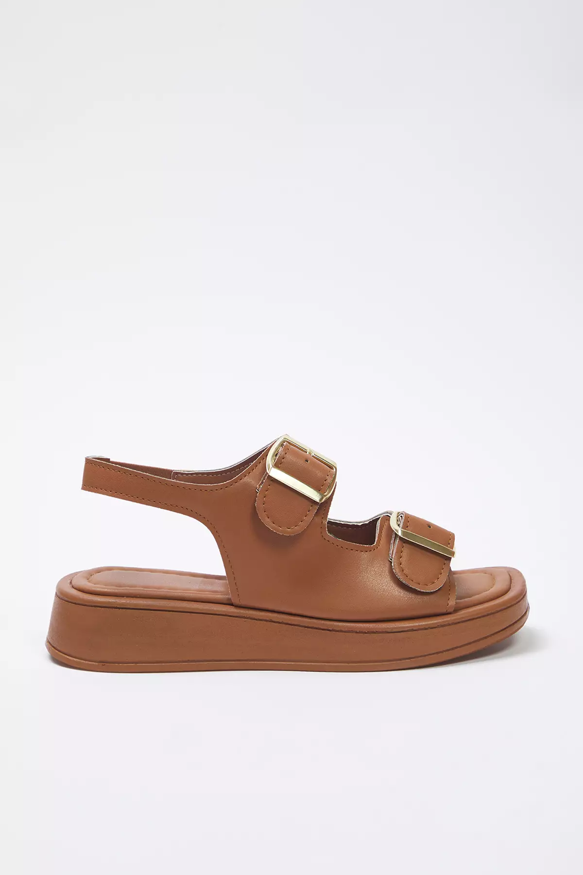 Women's Thick Sole Sandals - Takaw25Sd00000 (Tan Double Buckle)
