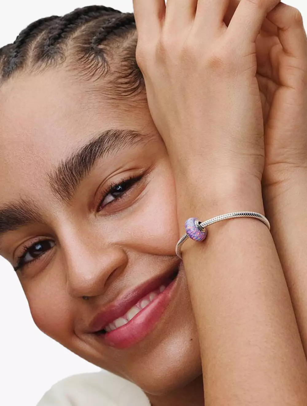 Sterling silver charm with lavender purple lab-created opal