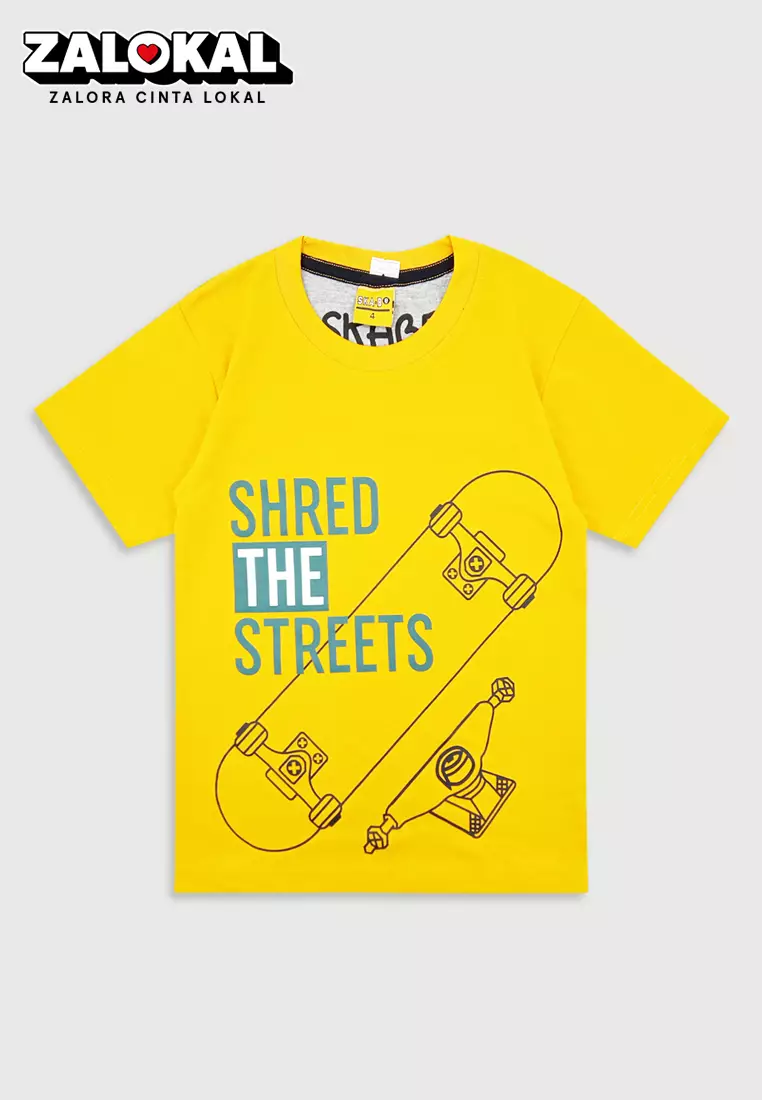 Wakakids Baju Anak Laki Laki Atasan Kaos Usia 4 Tahun Hingga 14 Tahun Motif Shred The Streets 3945 SPATS Kuning