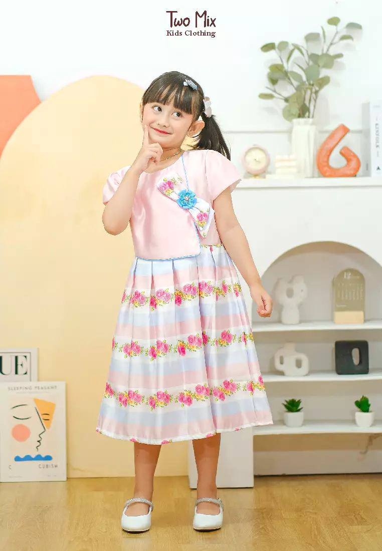 Two Mix Baju Anak Perempuan Fashion - Dress Anak Wanita Bahan Kain Satin Usia 1-12 Tahun 4276