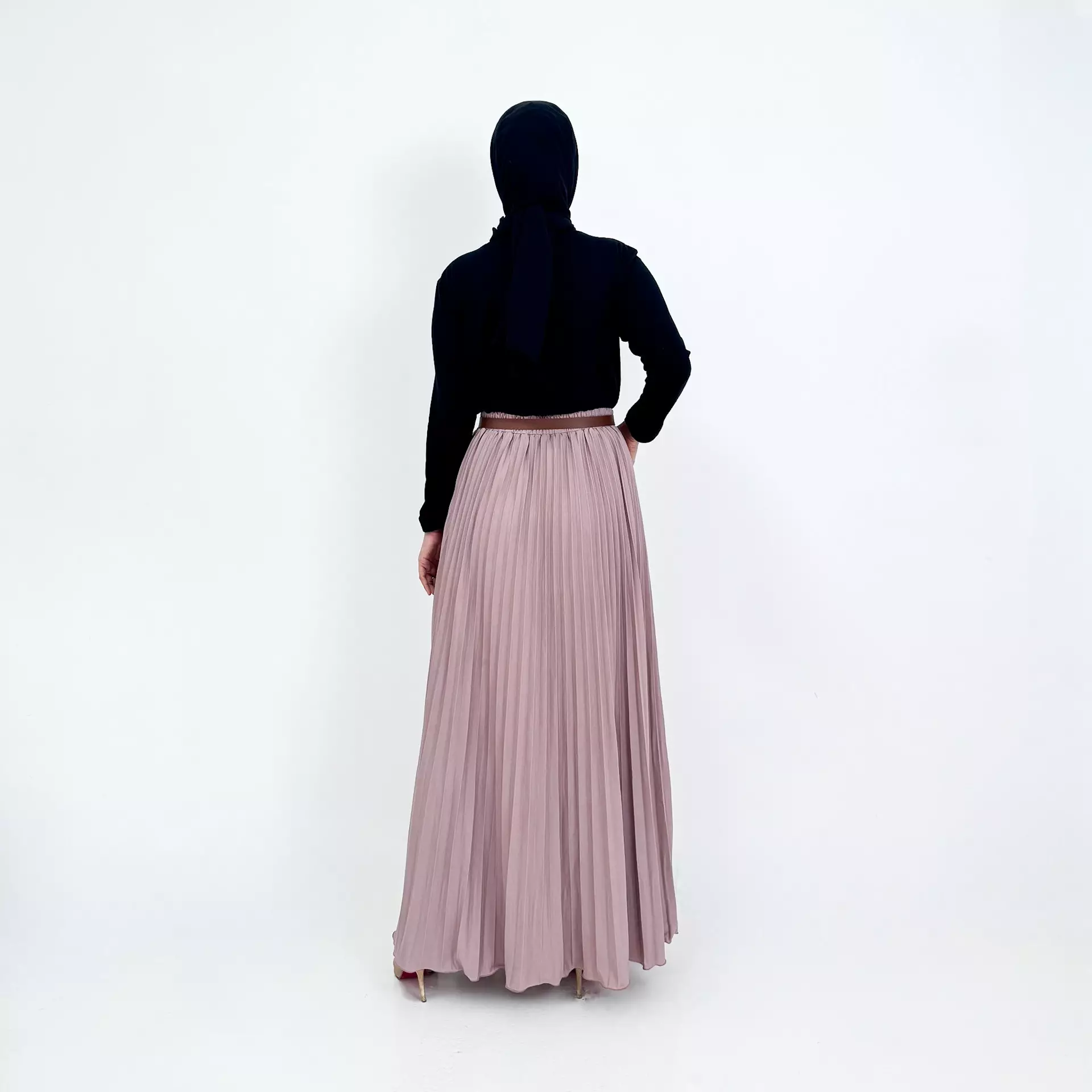 Basic Pleats Skirt Agni [COKLAT] Premium FREE BELT