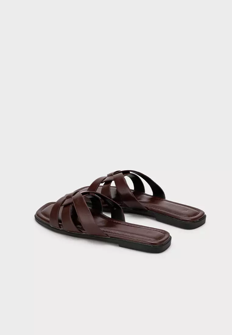 编织带方头平底拖鞋