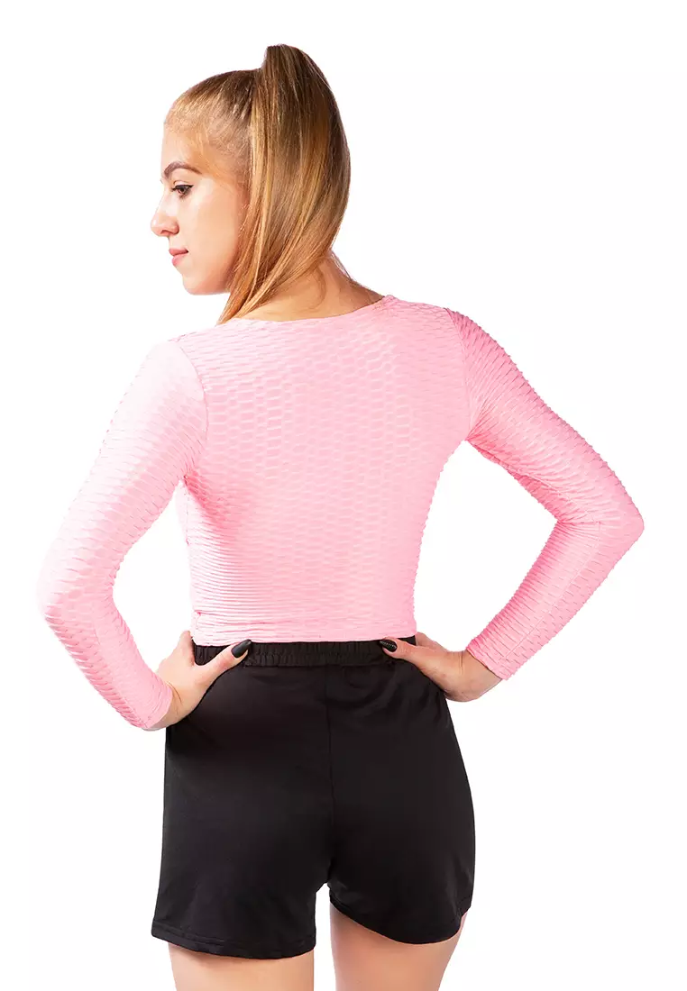 V-Neck Wrap Yoga Crop Top in Pink