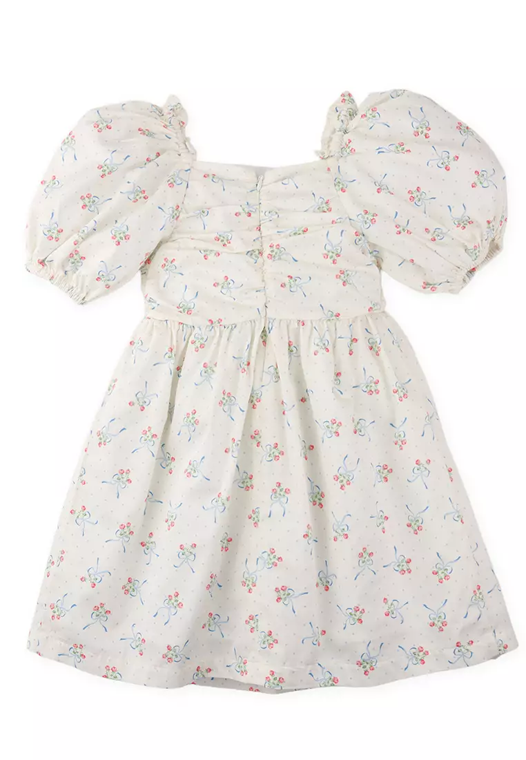 Maria Printed Dress with Ruched Bodice and Puff Sleeves