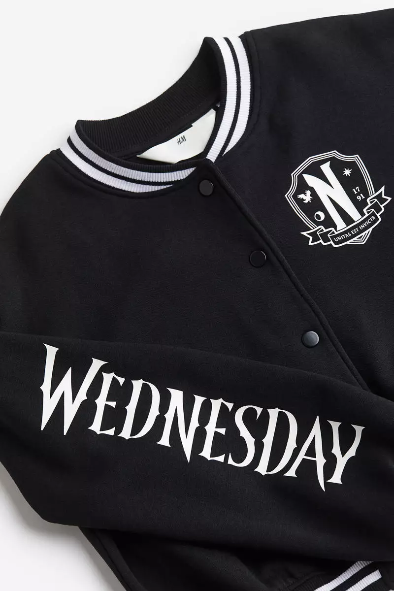 Print-motif baseball jacket