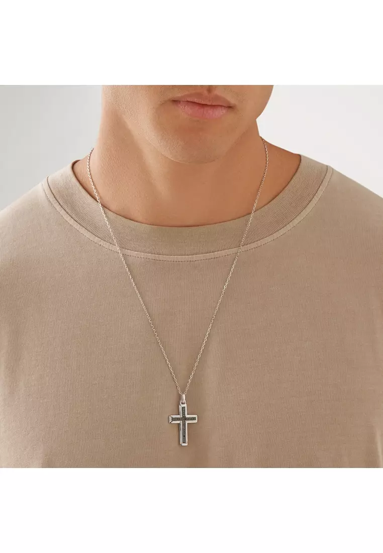 Mens black and sale silver cross necklace