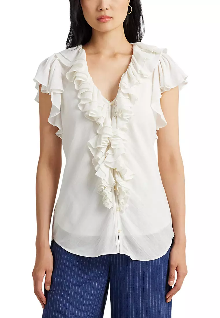 Lauren Ralph Lauren Ruffle-Trim Gauze Flutter-Sleeve Shirt