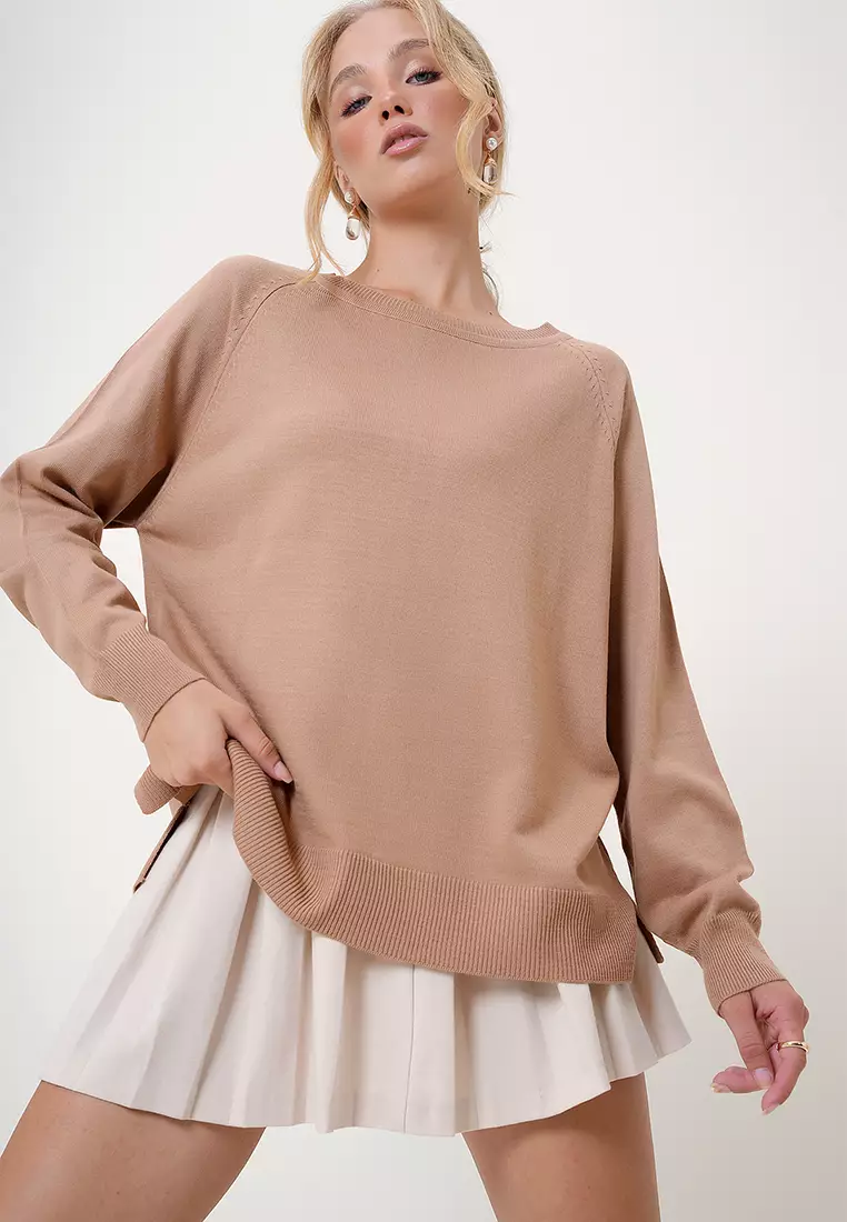 船領側開衩垂墜針織毛衣