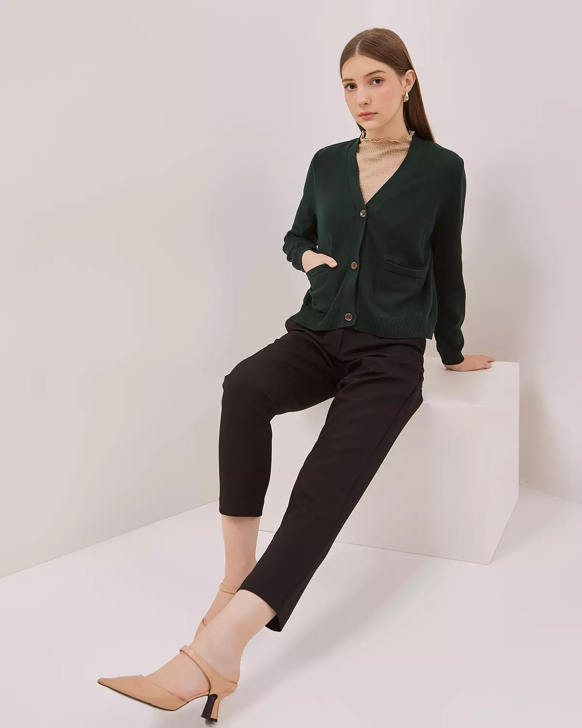 WOMEN'S EMERALD GREEN LONG SLEEVE CARDIGAN