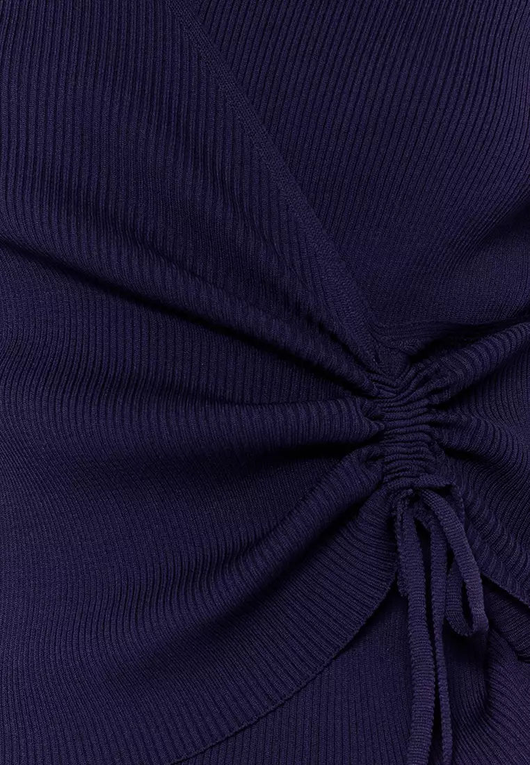 海軍藍 雙排扣 皺褶細節 針織 套頭毛衣 Twoaw23Kz00828