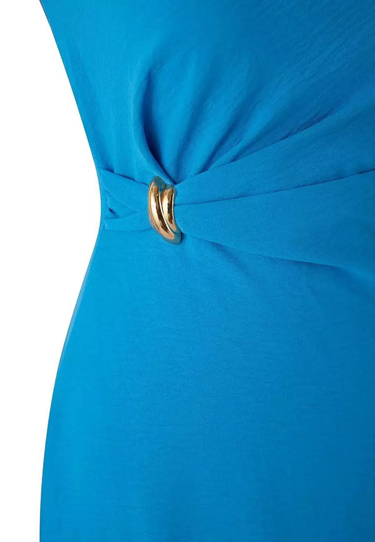 Blue Accessory Detailed Midi Dress