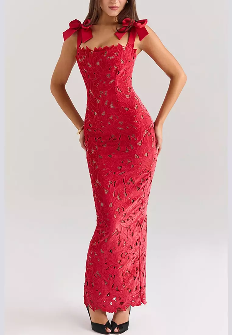 新款花邊蝴蝶結休閒連衣裙CA25042255RD