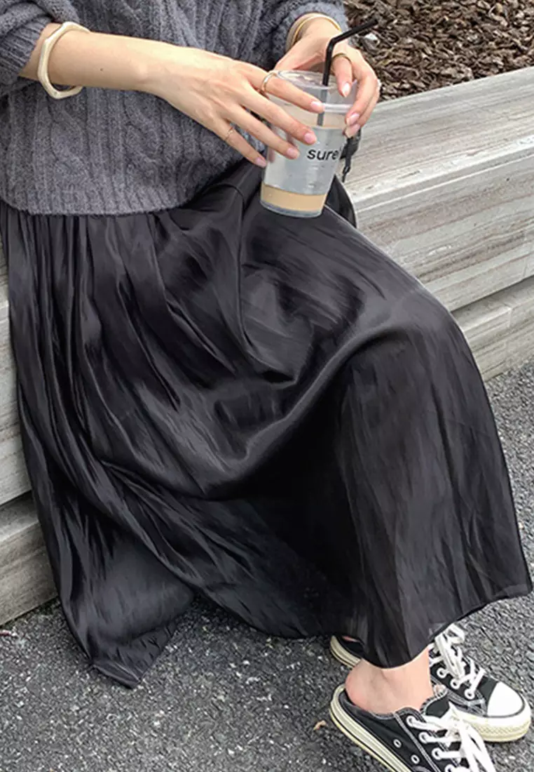 超仙氣質高腰百褶半身裙 A21090607BK