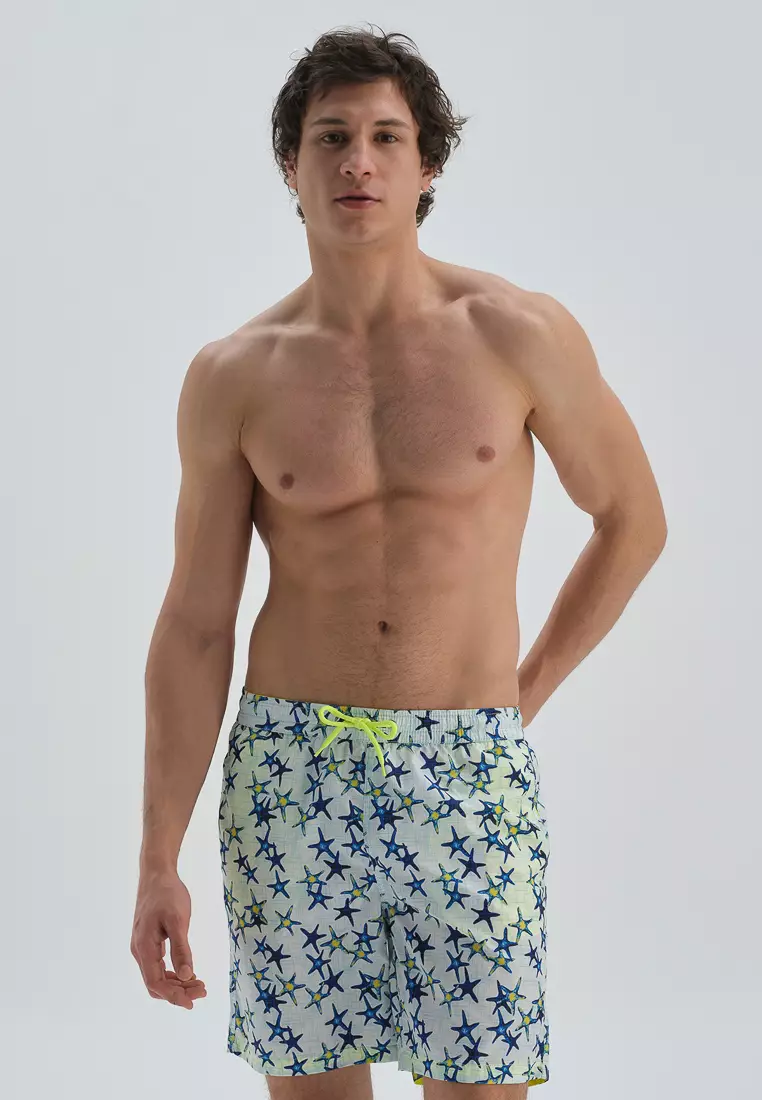 Sax Blue Swimming Trunk Printed Beachwear for Men