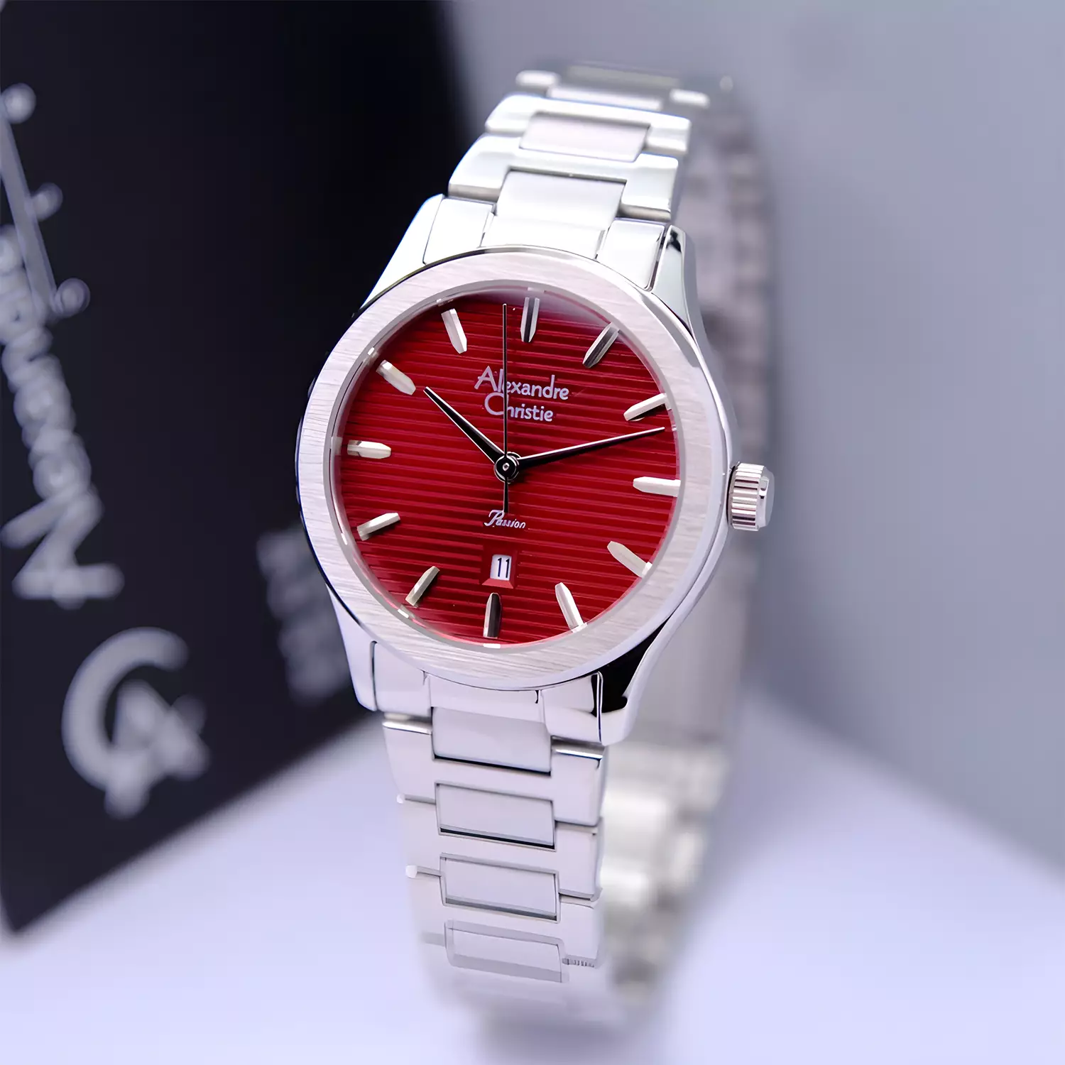 Alexandre Christie Classic Steel Jam Tangan Analog Wanita - Red Dial - All Stainless Steel - 8701 LDBSSRE 